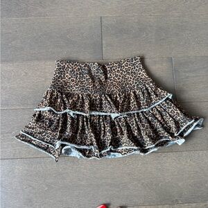 Leopard Print Tiered Skater Skirt in Brown